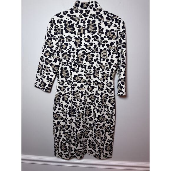 J McLaughlin Terin Dress Small Leopard Print Ruffle Neck Sheath Catalina Cloth - Picture 3 of 10